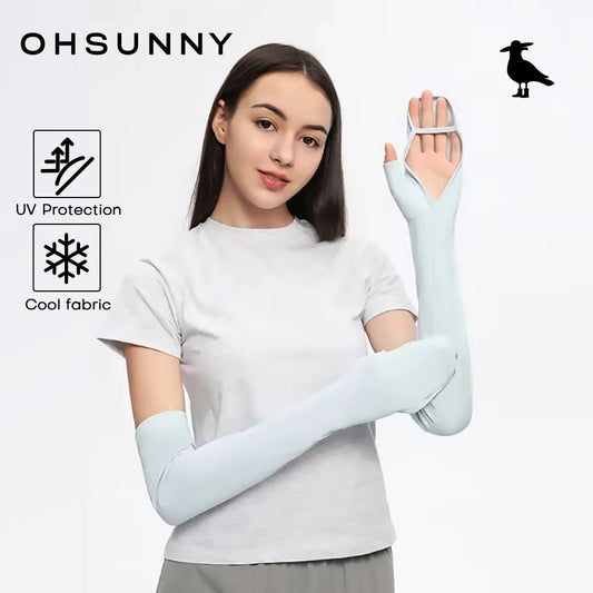 Sun Protection Long Gloves Woman Driving Anti UV Full Coverage Sleeves Ice Feeling Arm CoversUPF50+