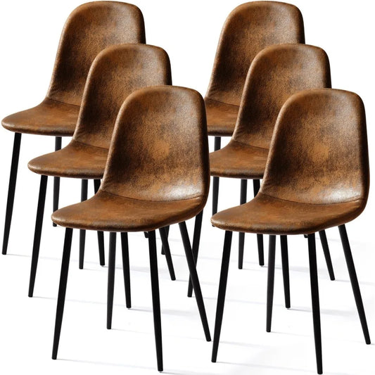 6 Dining Chairs, Fabric Suede,Kitchen Chairs Mid-Back with Metal Legs
