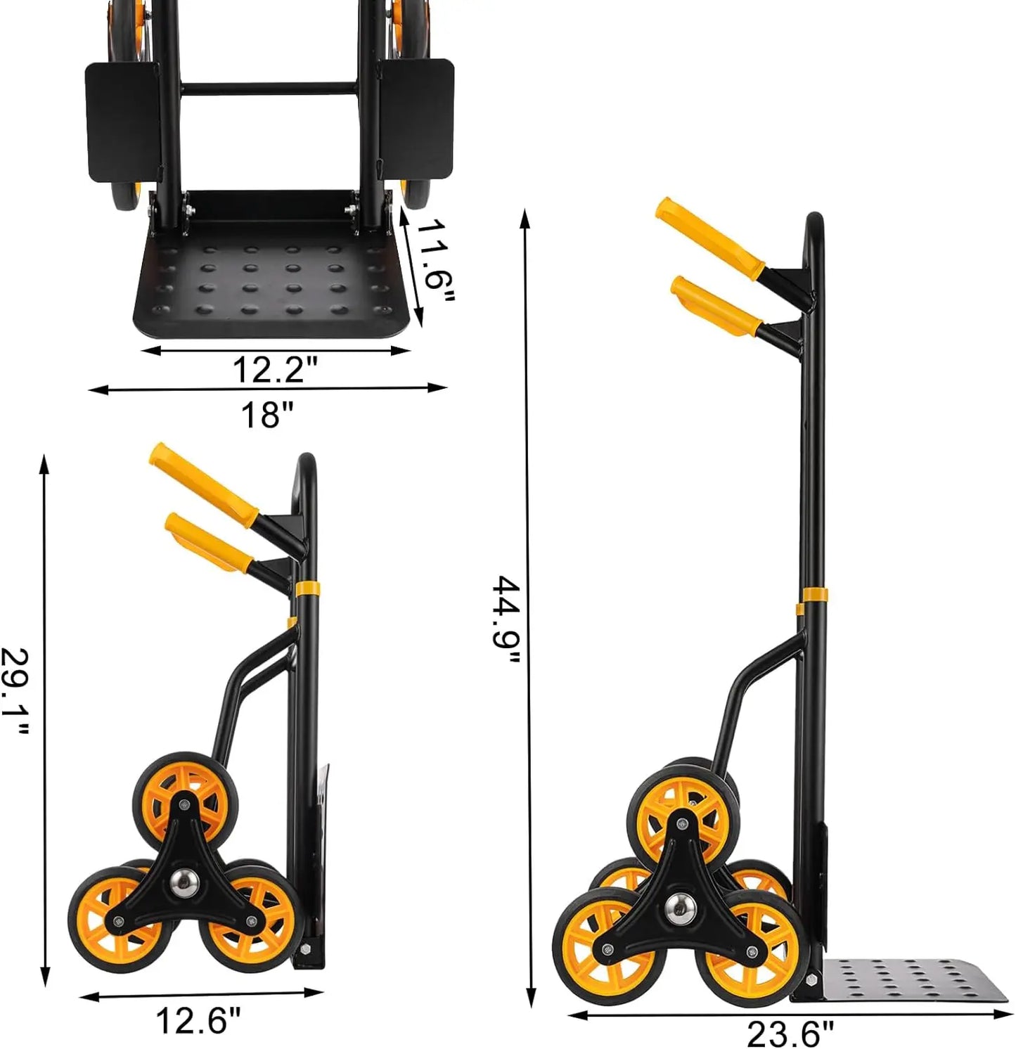 Stair Climber Heavy Duty 330Lbs Capacity Foldable Trolley with Telescop Handle 6 Rubber Wheels