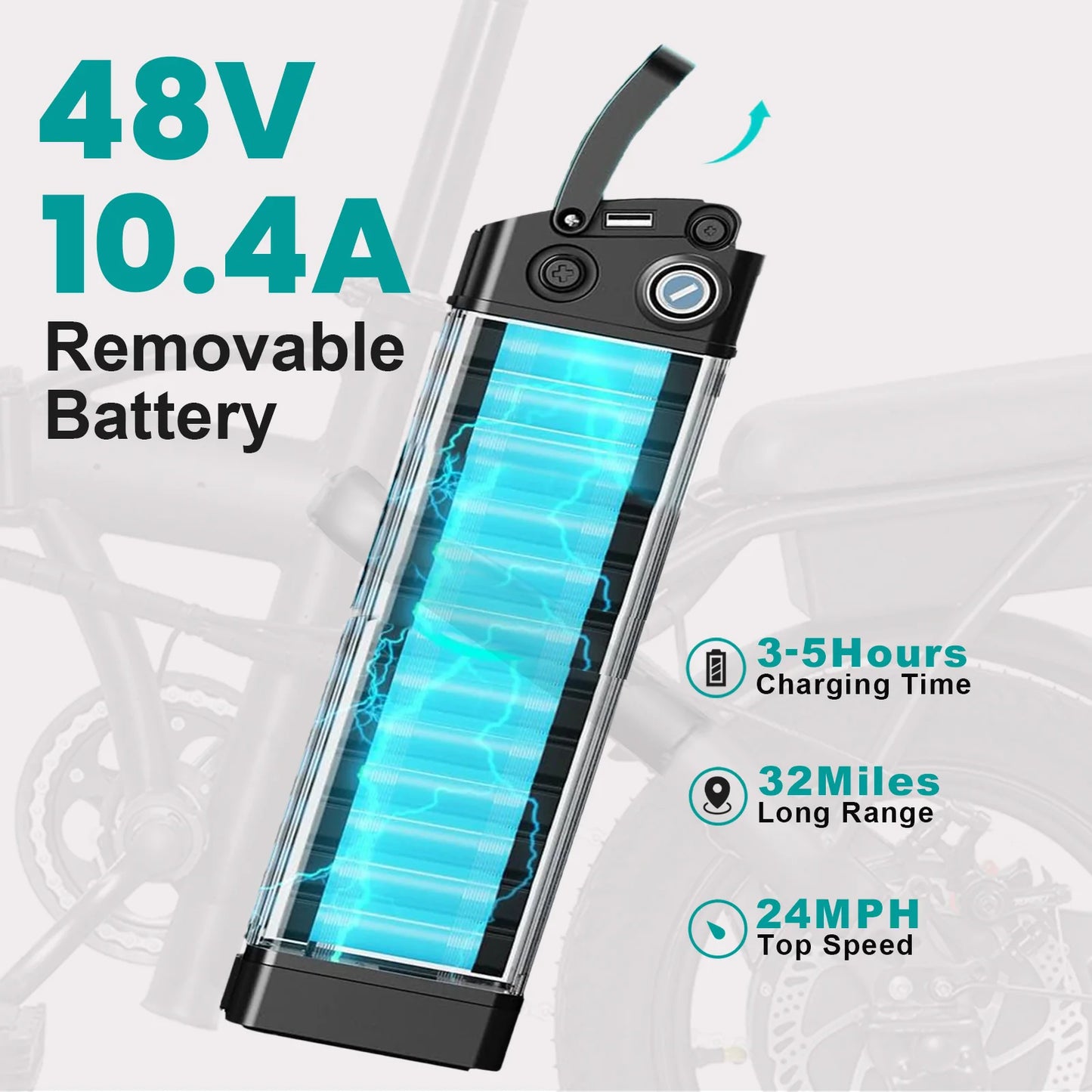 14-inch electric bike, easy to fold, commuter 500W motor, removable battery, 20-mile max range