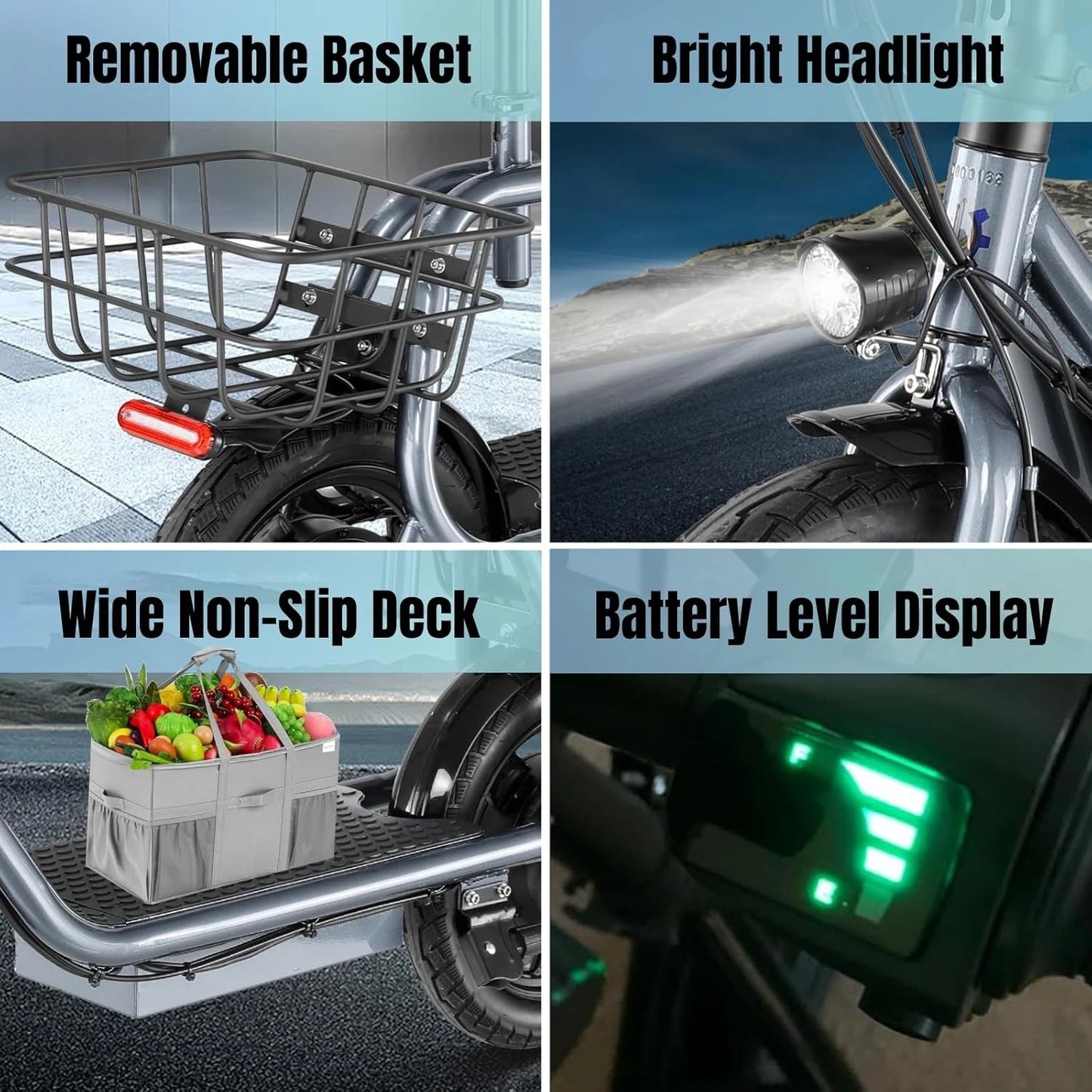 Peak 560W Electric Scooter 14" Tire, 20MPH Top Speed, 15Miles Range, Max Load 300LBS,Fold +Seat