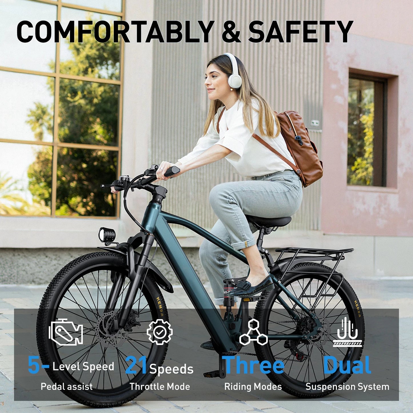 26" 24" E- Mountain Bike for Adults 36V 374Wh/468Wh Battery, 500W Motor, 21-Speed Gears , 30-Mile