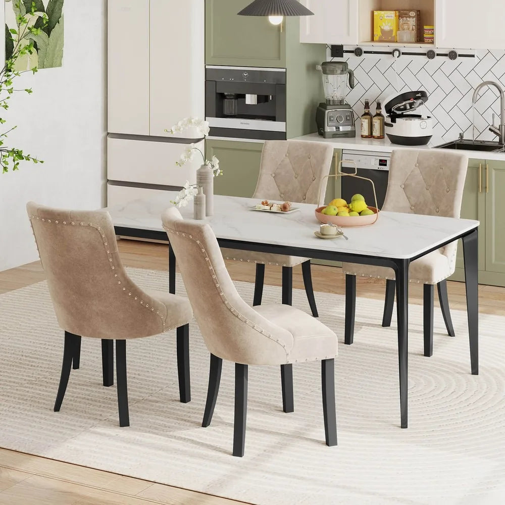 Upholstered Dining Chairs Set of 4 Tufted Wingback Chairs w/ Solid Wood Legs, indoor use