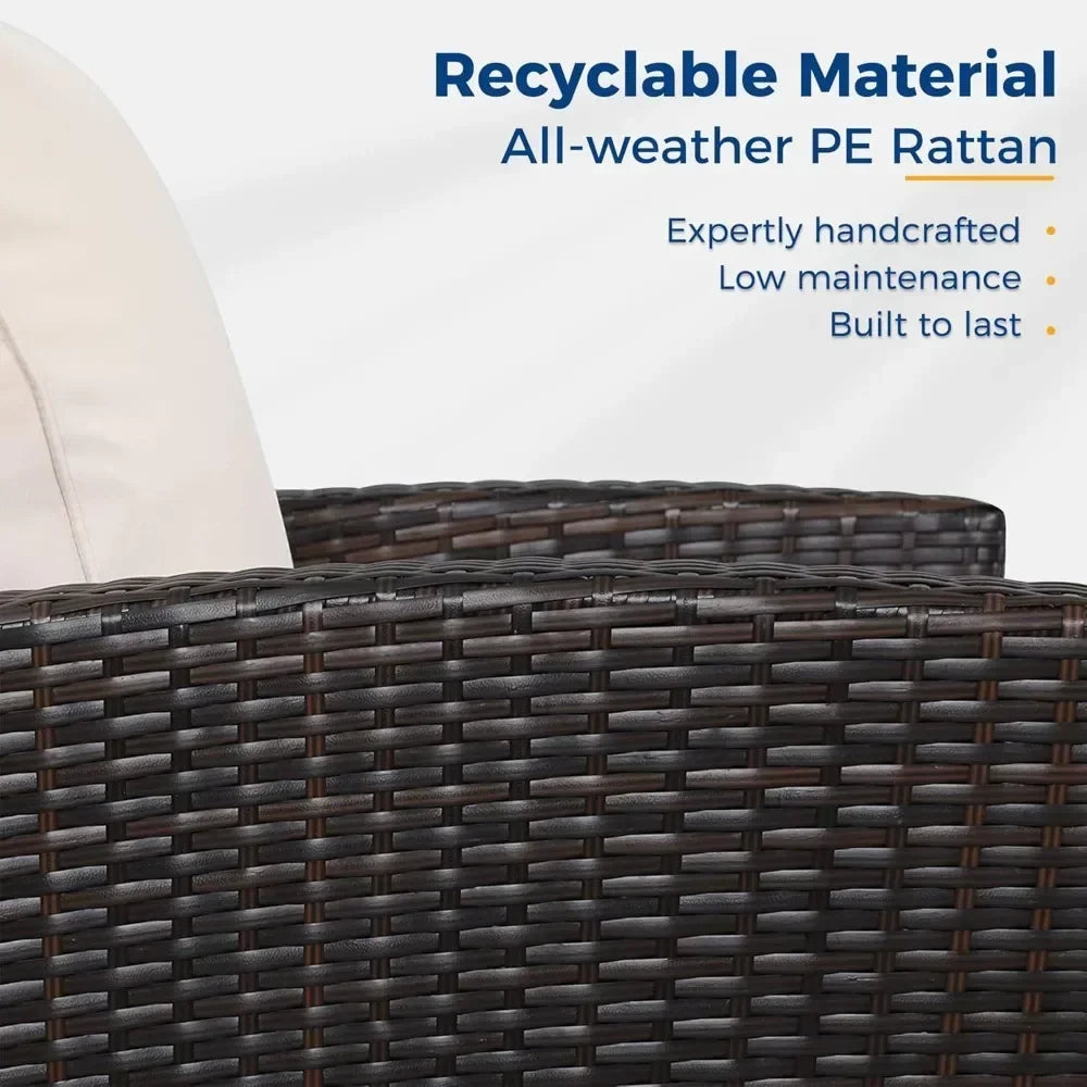upgrade. 4 Piece Wicker Conversation Set for Porch Deck, Brown Rattan Sofa Chair with Cushion