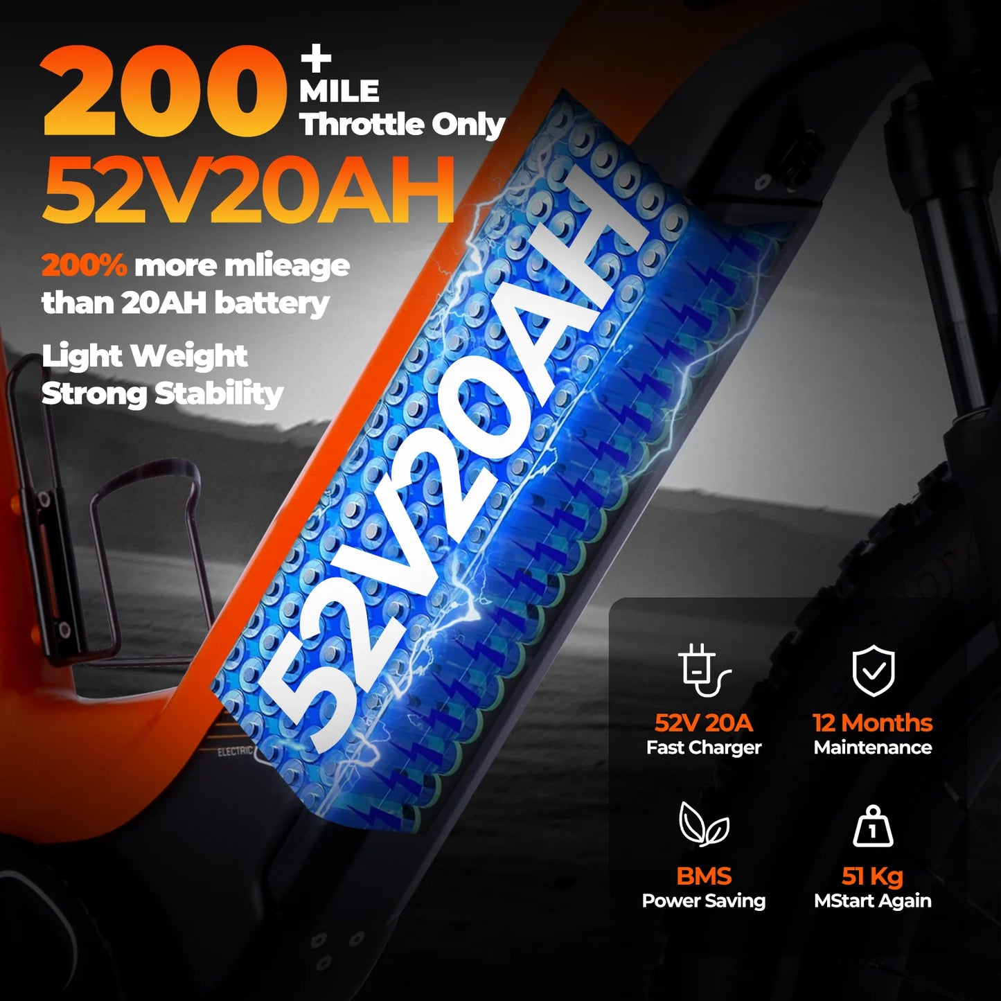 750W off-road E-bike 52V 17Ah 26 inch 4.0 fat tire, USB port, Bluetooth APP LCD screen 9-speed