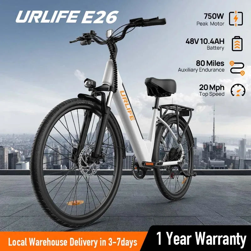 750W E26 Elec. Bike,Adults,48V 10.4Ah Removable Battery,Speed 20MPH, 26''X2" Standard Tire, 7-Speeds