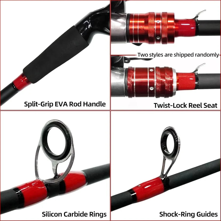 Kilitn Fishing Rod/Reel Combo Baitcasting Fresh/Saltwater 6 Foot 7 Foot 2Piece Design durable
