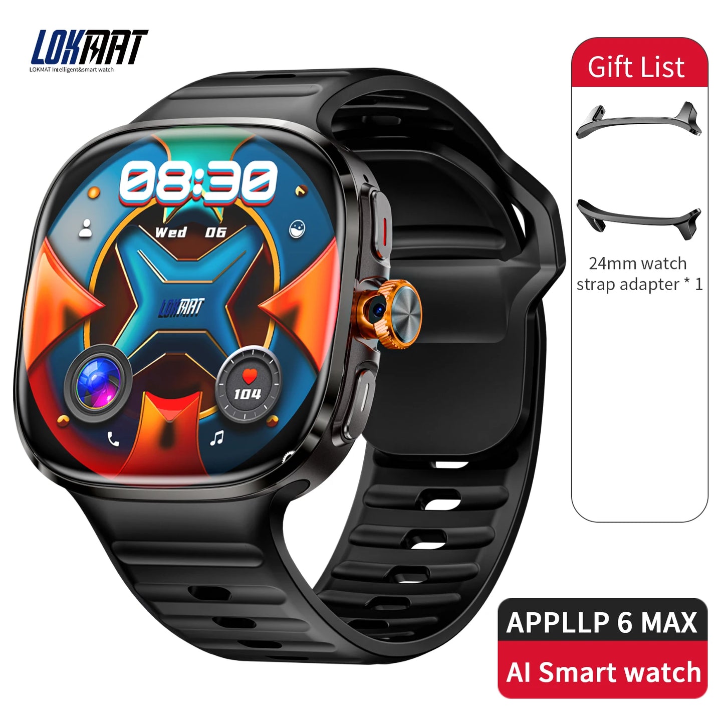 LOKMAT New APPLLP 6 MAX Android Smart Watch Phone Amoled Touch Screen Rotating Camera AI Chatgpt