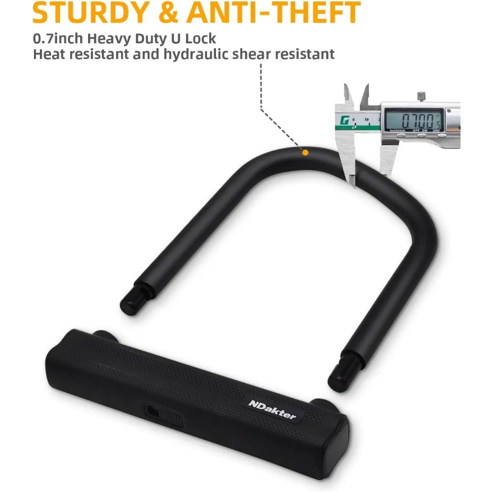 Bike Locks Heavy Duty Anti Theft, U Lock, Ebike, 18mm Shackle, 6FT Steel Security Cable, 3 Keys