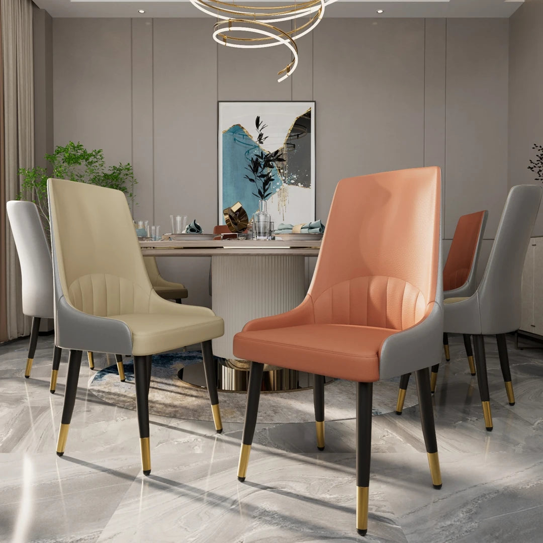 2-Piece Microfiber-Silicone Leather Dining Chairs, Modern Metal Legs Accent Chair for Living/Dining