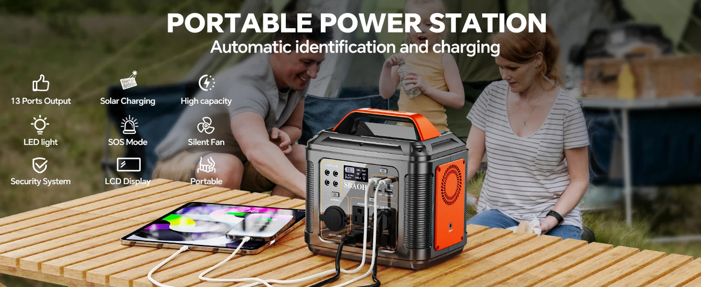 300W Power Station, 296Wh 80000mAh Solar Generator,Lithium Battery Outages,Black(with Solar Panel)