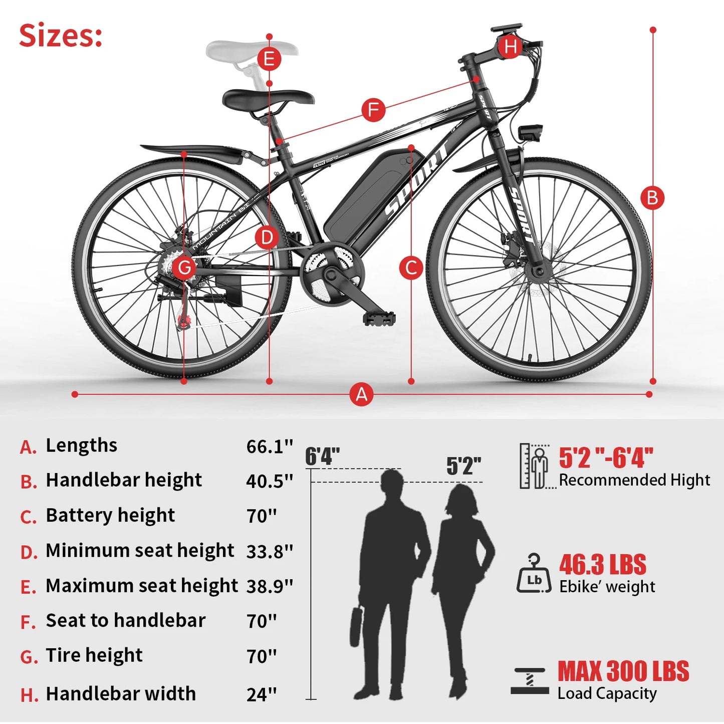 26''Electric Bike, 700W Peak Motor,20MPH 35Mi ,480Wh Removable Battery, 7-Speed& LCD Display