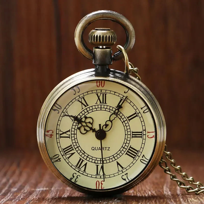 Minimalist Steampunk Vintage Fashion Quartz Pocket Watch, Roman Numerals Antique Chain Pendant,Gifts