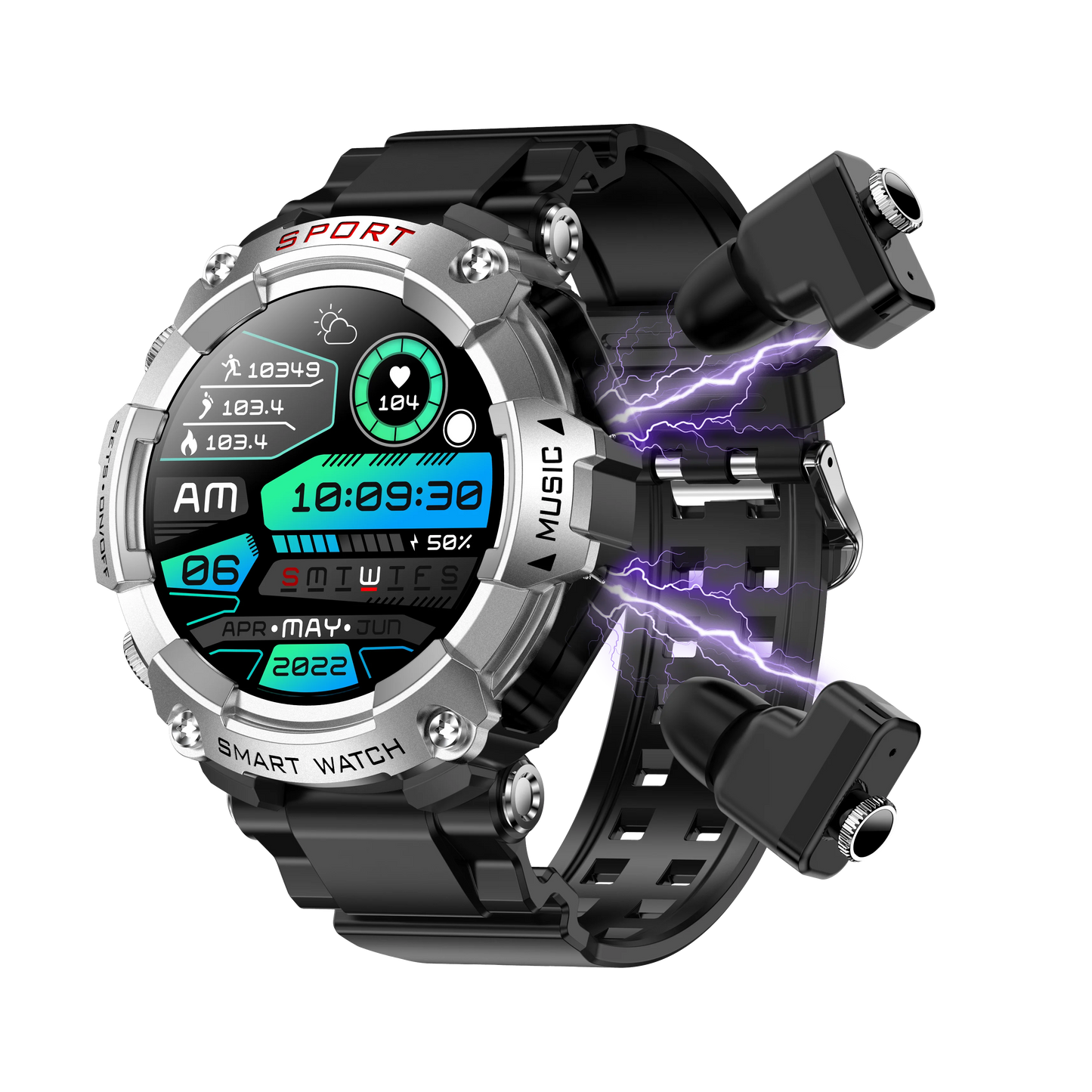 Smart Watch AMOLED Display In-Ear Bluetooth Headset Heart Rate Blood P, Oxygen Sat. Monitoring HD
