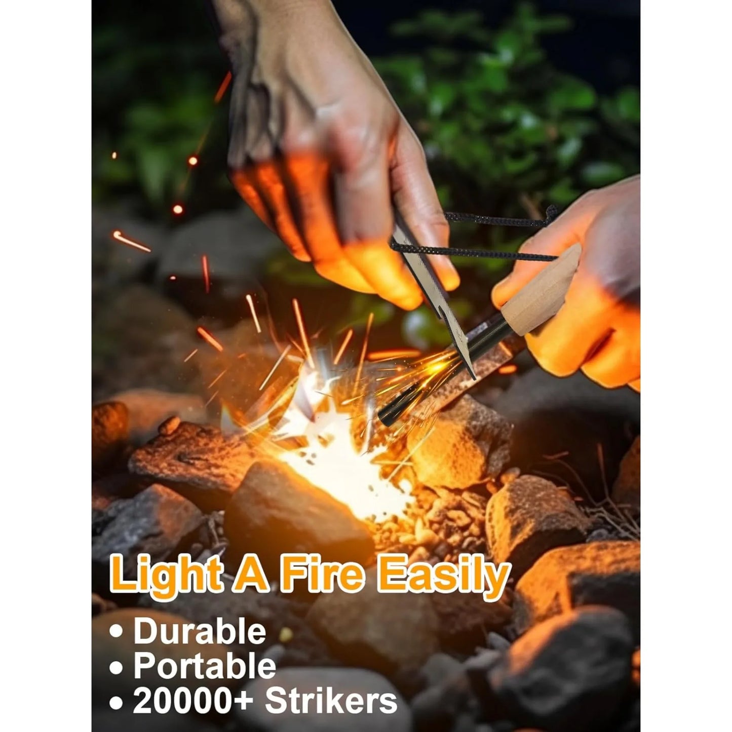 Fire Starter Survival Tool, Fire Starter Kit Includes Magnesium Rod, 2 Pcs Wick Hemp Rope, Bag