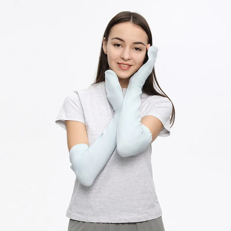 Sun Protection Long Gloves Woman Driving Anti UV Full Coverage Sleeves Ice Feeling Arm CoversUPF50+