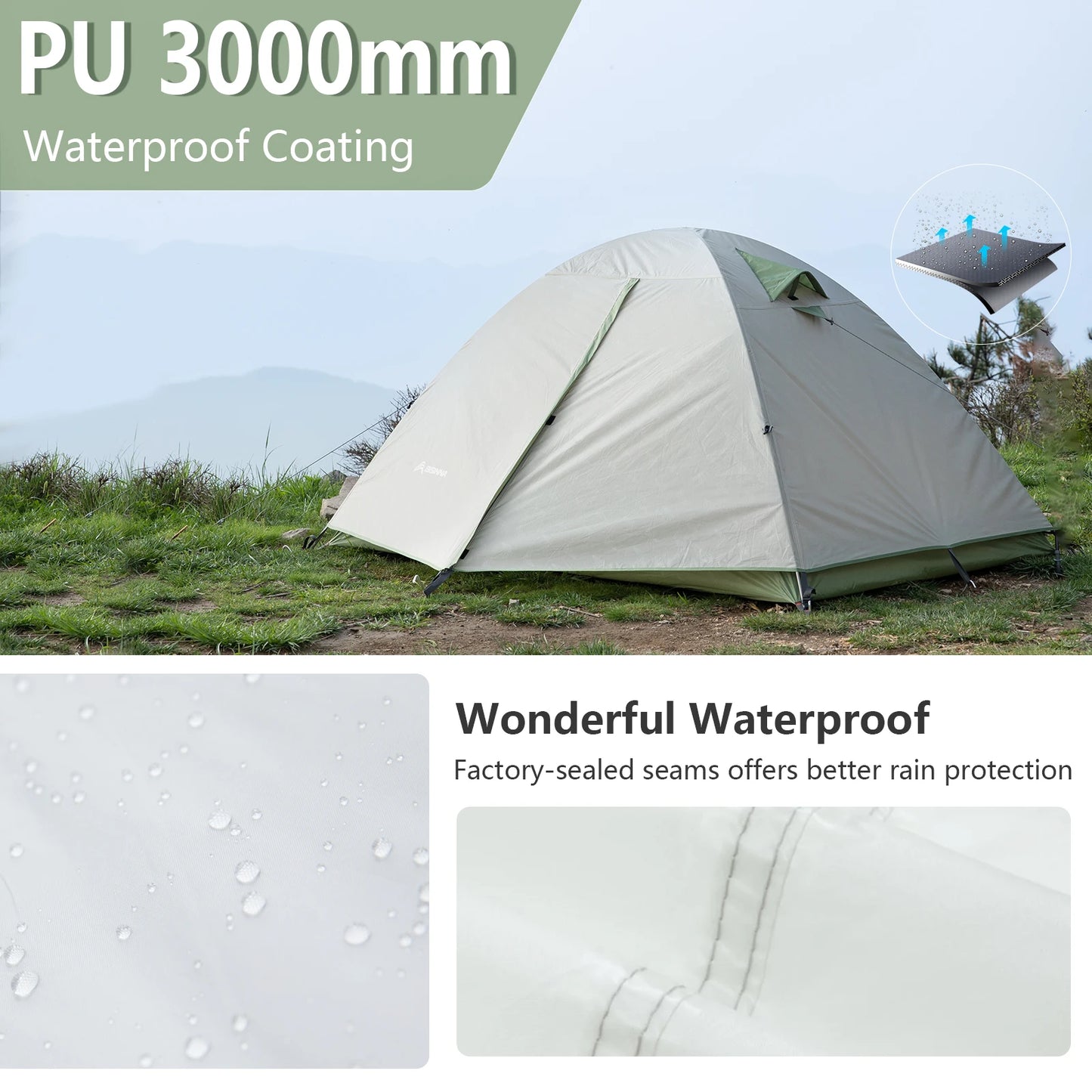 Light Camping Tent 2 Person Double Layer Waterproof Portable Easy to Set up Tent for Hiking