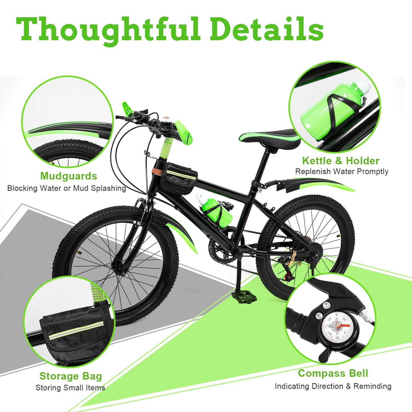 20" Mountain Bike 7 Speeds Kids Bicycle Dual-Disc Brakes Height Adjustable MTB Boys Girls