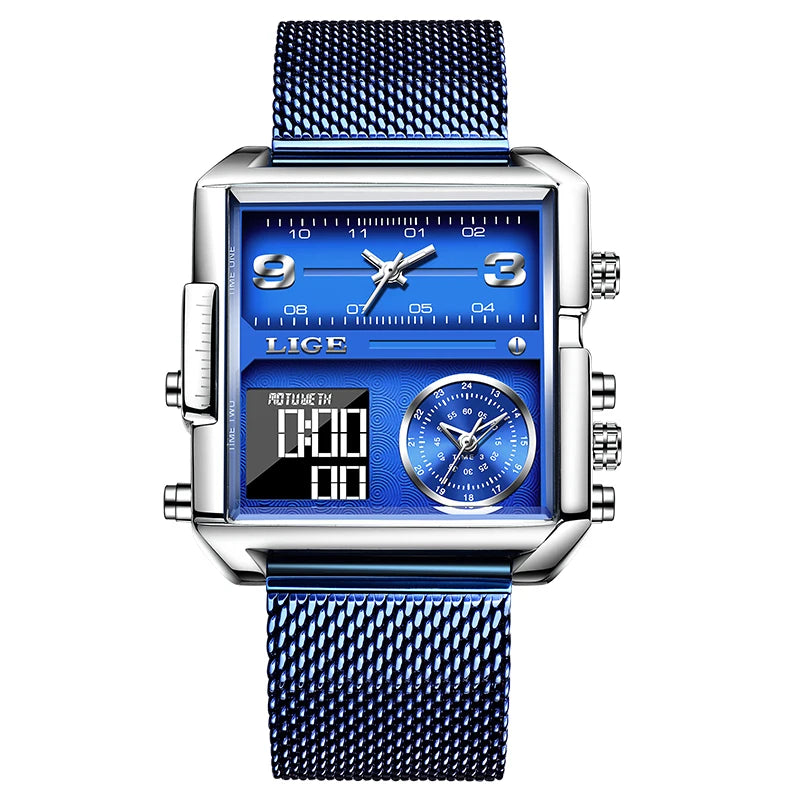 LIGE Digital Watch Sports Double Display Big Fashion Waterproof Electronic cool Relogio Masculino