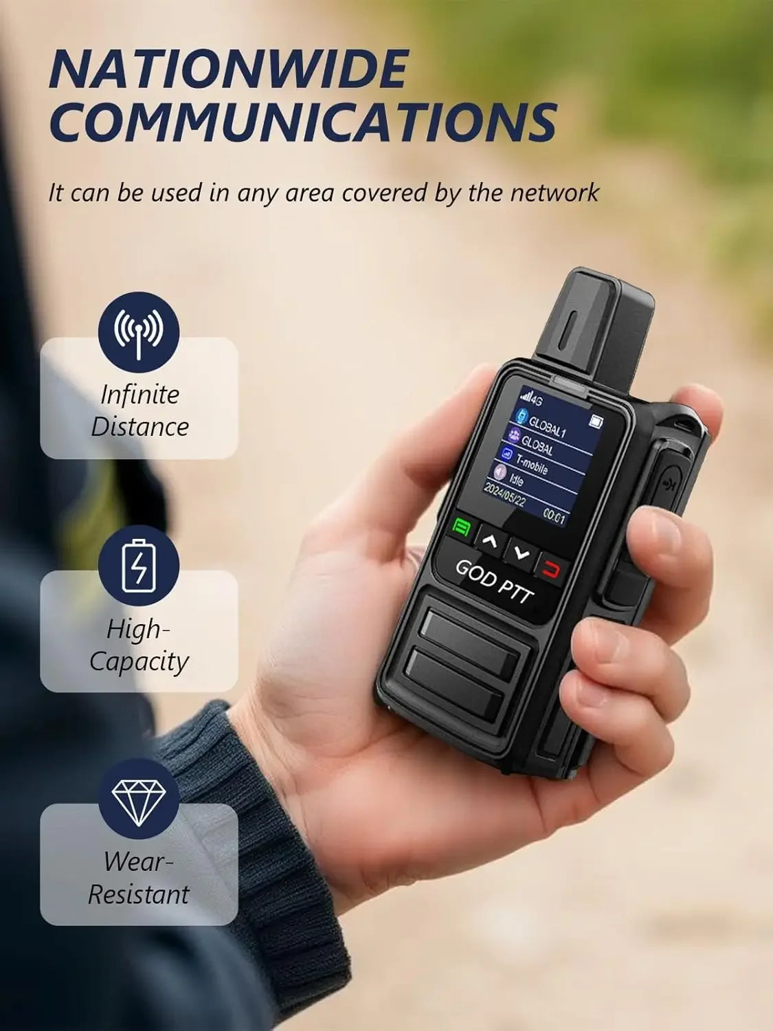 Global Walkie Nationwide Unlimited Range 4G PTT PoC Two-Way Radio, Mini Portable,1-Year Free Data,