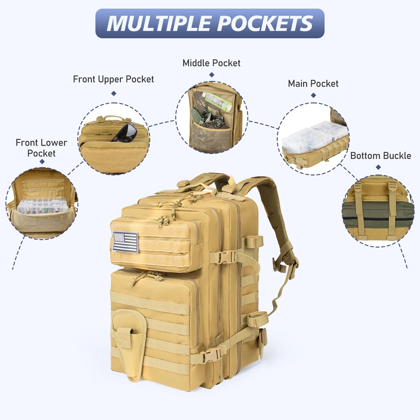 45L Fishing Hunting Bag Tactical Backpack Men's Travel Large Capacity Rucksacks Men Waterproof