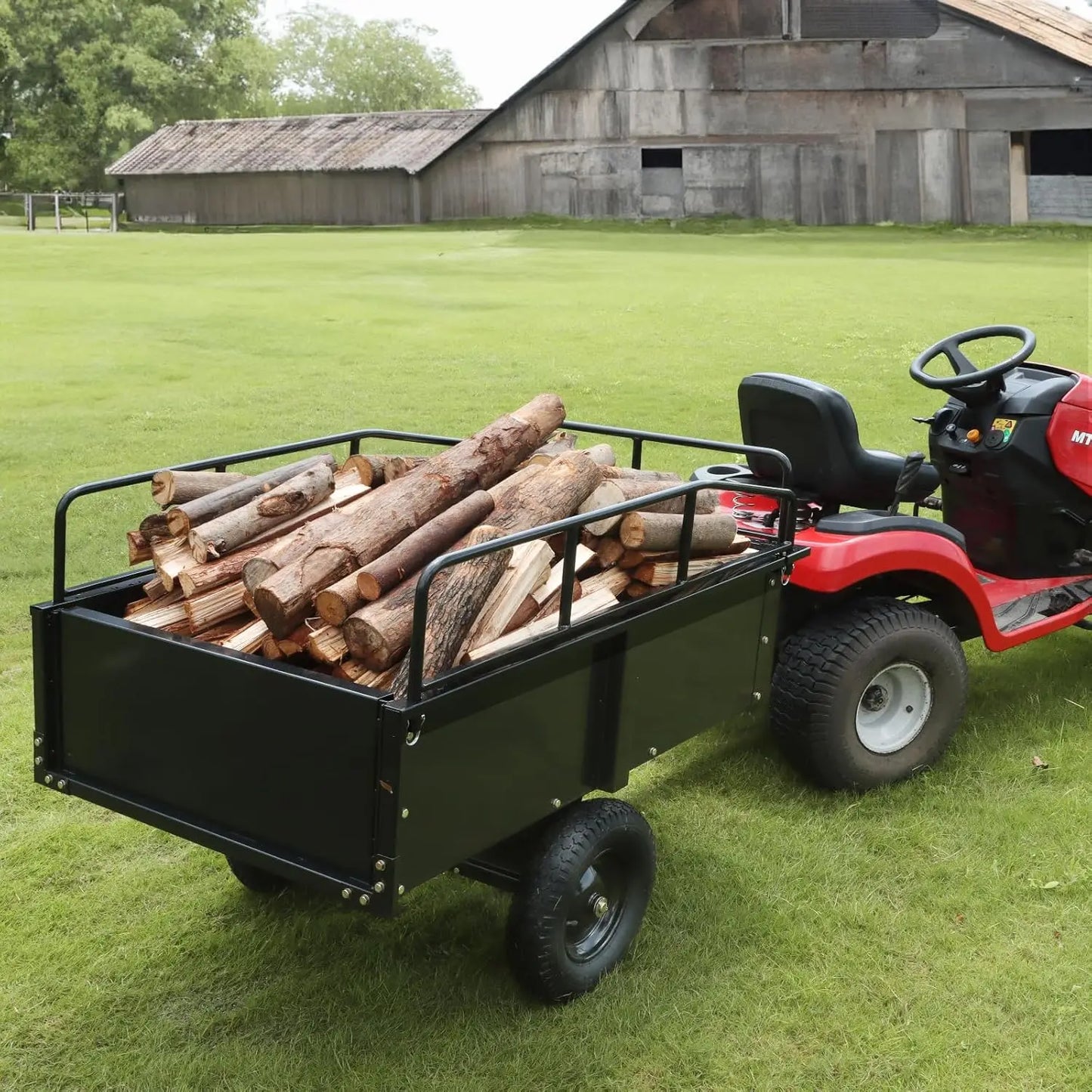 Heavy Duty ATV Dump Cart - Steel Tow Behind trailer, 750 lbs, 15 Cubic Feet garden Remove Sides