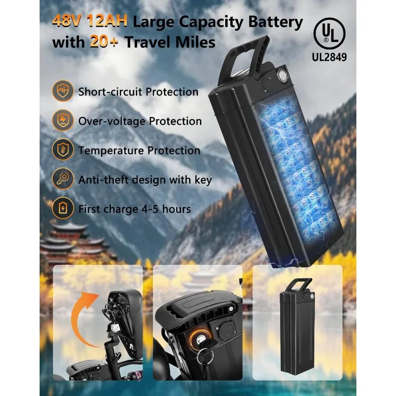 14" Foldable Electric Bike, Adults,Peak 500W Motor Max Speed 22MPH & Range 18-30 Miles