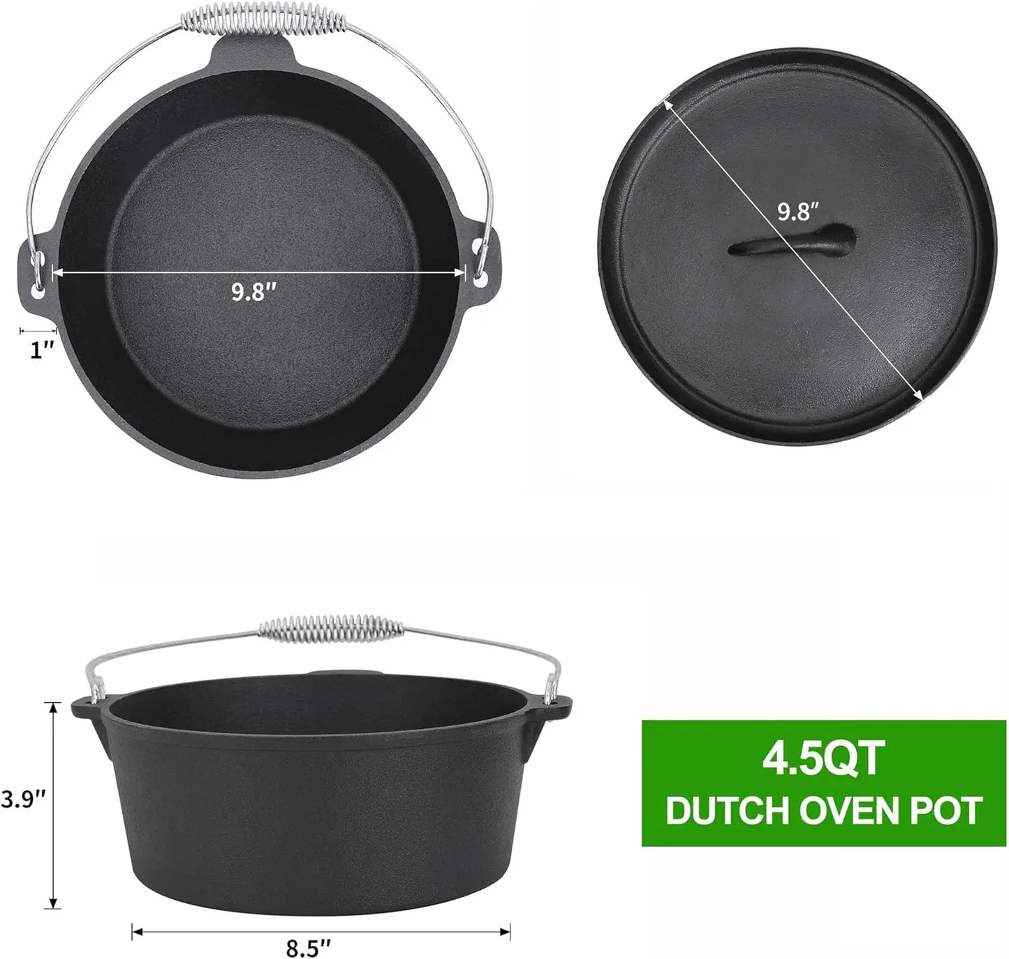 Cast Iron 8 Piece Pre-Seasoned Dutch Oven Cooking Set