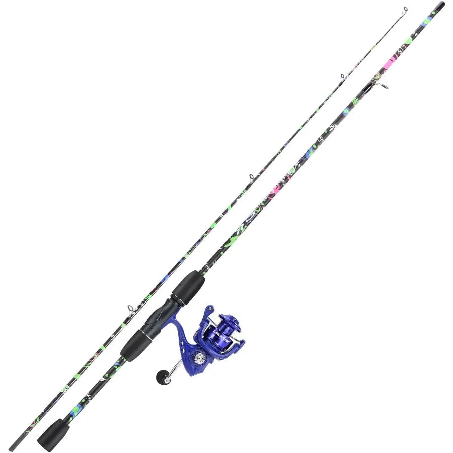 2Piece 6Ft Graphite/Fiberglass Fishing Rod Combo, AntiReverse Spinning Reel, Fresh/Saltwater Angling