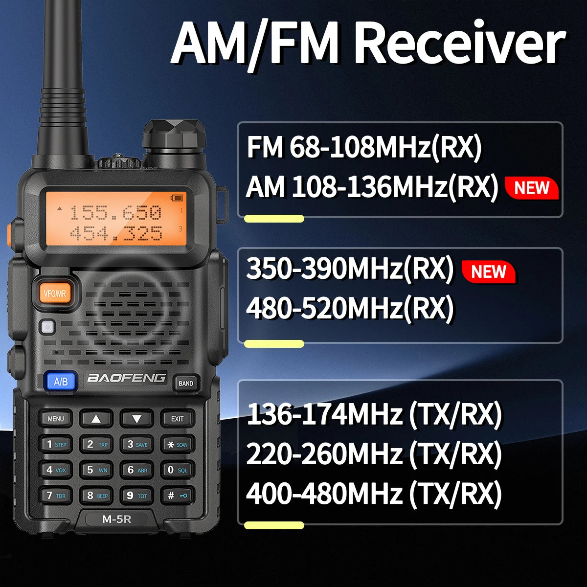 2PCS M-5R 8W Walkie Talkie Multi Band Type-C Wireless Copy Frequency AM Long Range UV-5R Two Way Ham