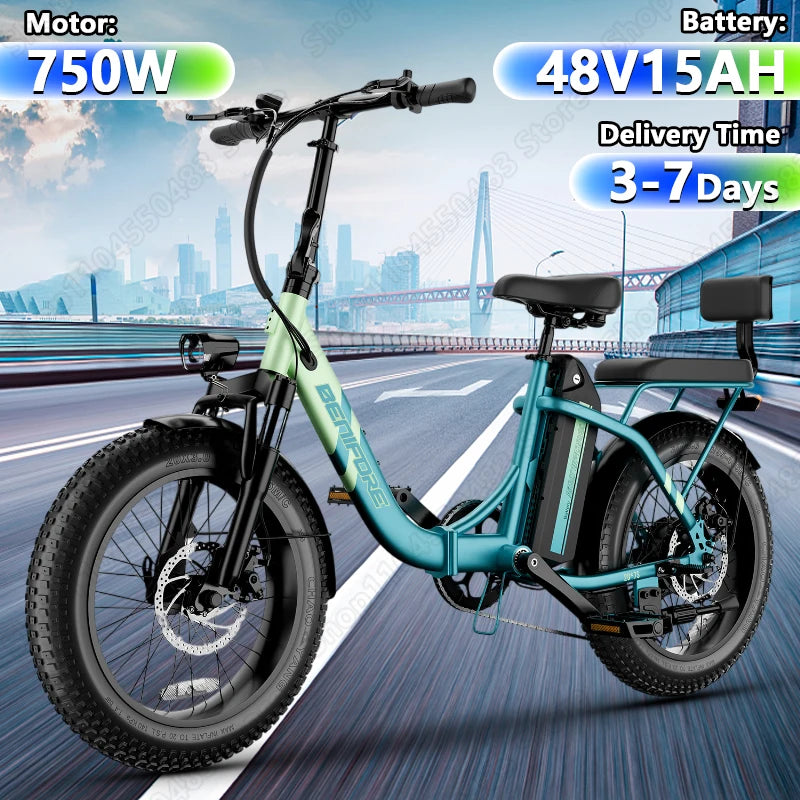 City E-Bike 750W Motor 48V15AH Battery, Seat Back + Footrest Electric Bike 26*3.0-inch Fat Tire