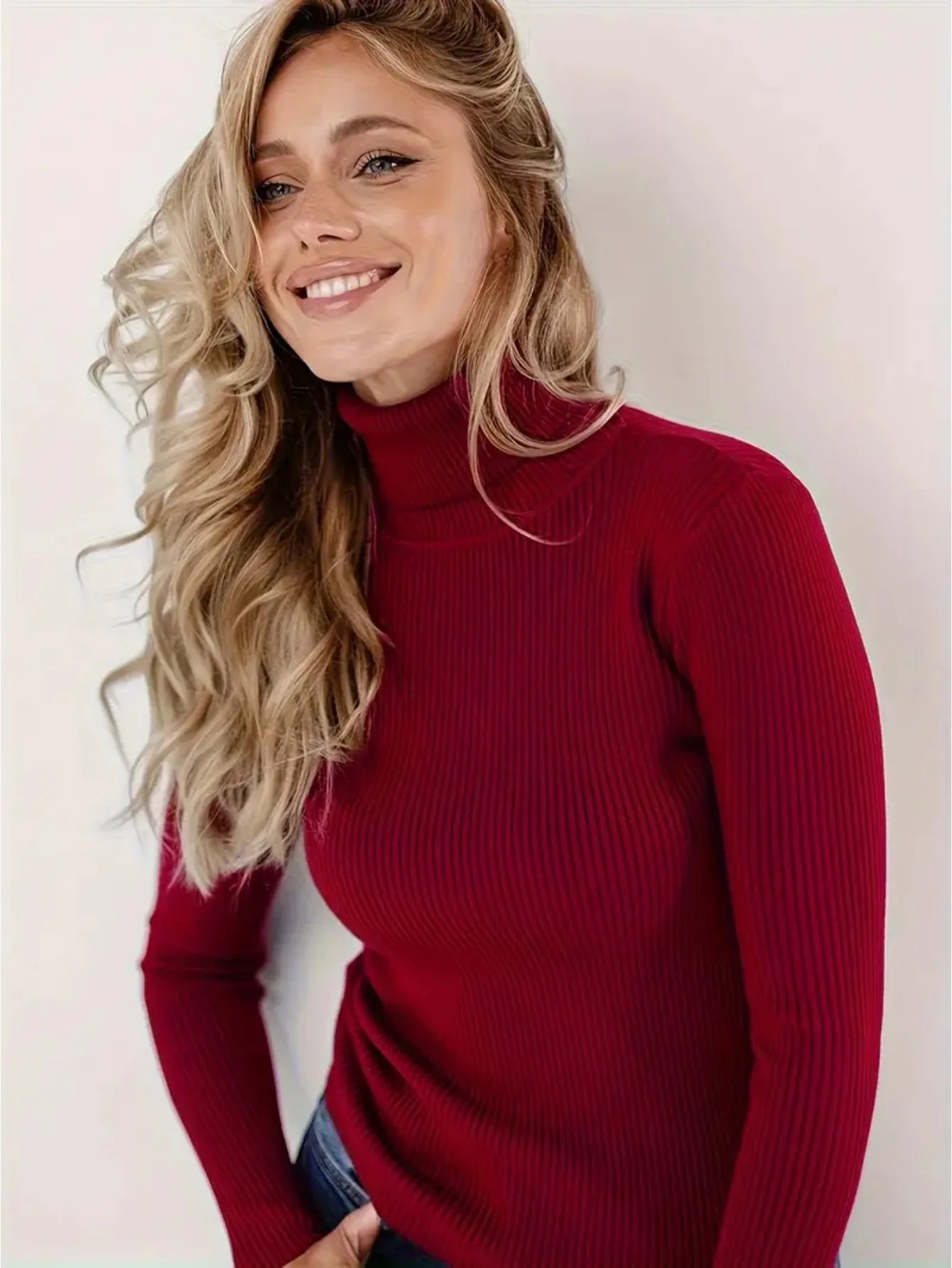 New Elegant Style Simplicity High Collar Solid Color Regular Sleeve Sweater Pullover