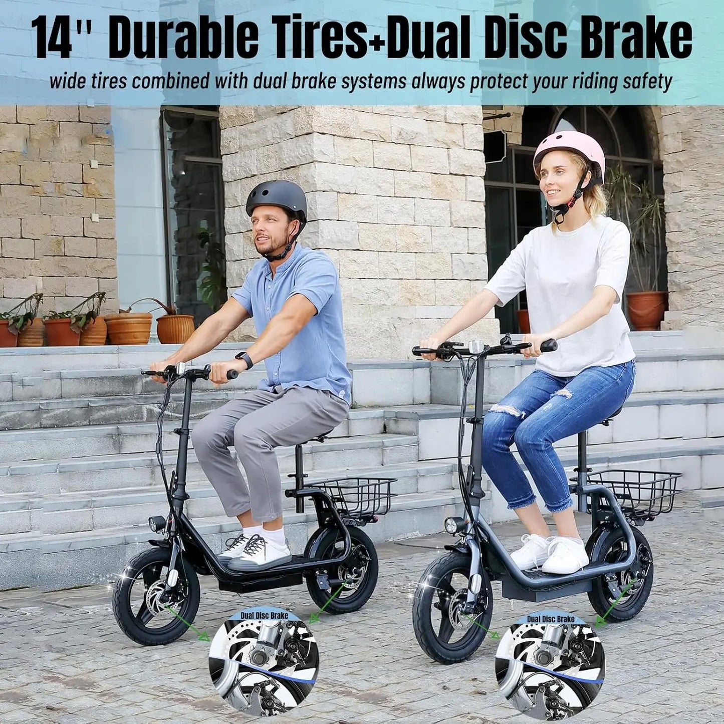 Peak 560W Electric Scooter 14" Tire, 20MPH Top Speed, 15Miles Range, Max Load 300LBS,Fold +Seat