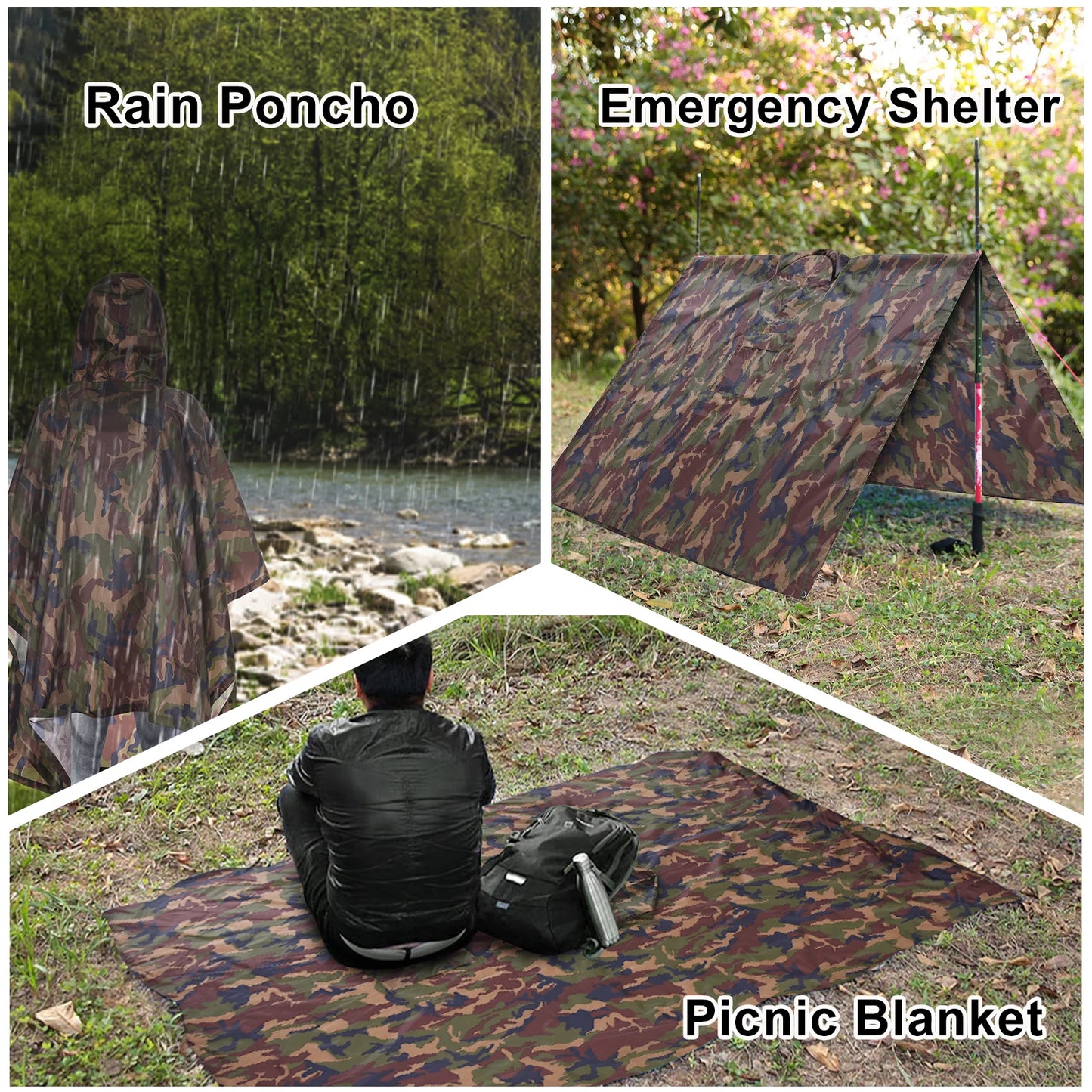 Hooded Rain Poncho, Pocket Lightweight Waterproof,Sun Shelter,Men and Women Camping Hiking