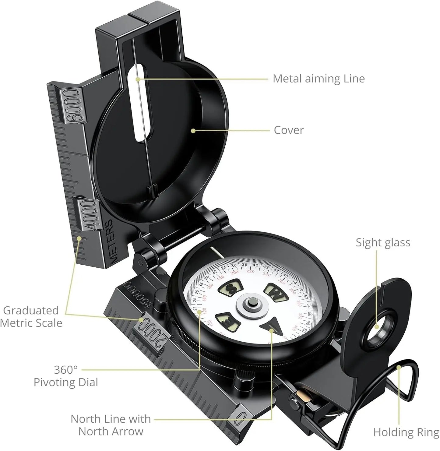 Anbte Compass, 3000 Gauss, Military, Waterproof, Handheld,Camping, Hiking, Survival (128 chars)