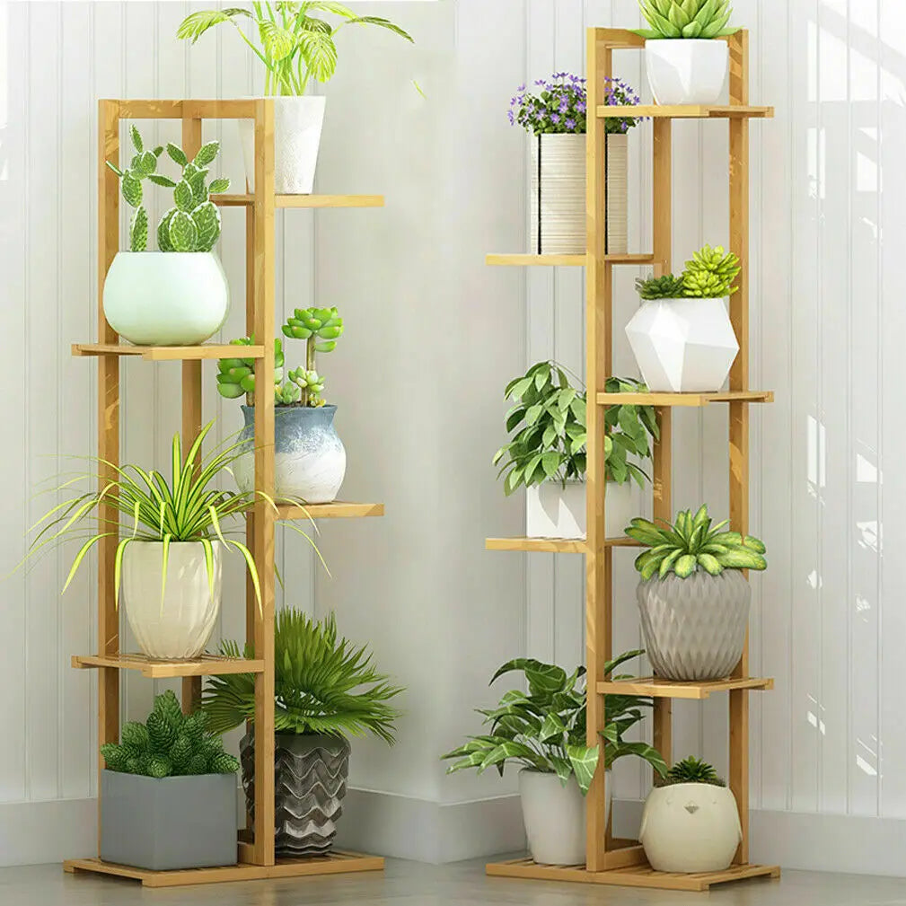 Bamboo 5 / 6 Tier Plant Stand Rack Multiple Flower Pot Holder Display Shelving Unit for Patio