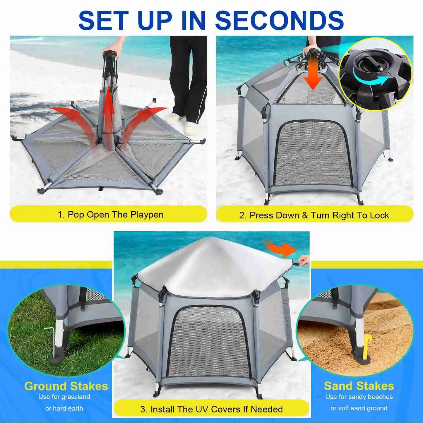 Baby Beach Tent Baby Play Tent Sun Protective Oxford Cloth Outdoor Indoor Play Tent Gray