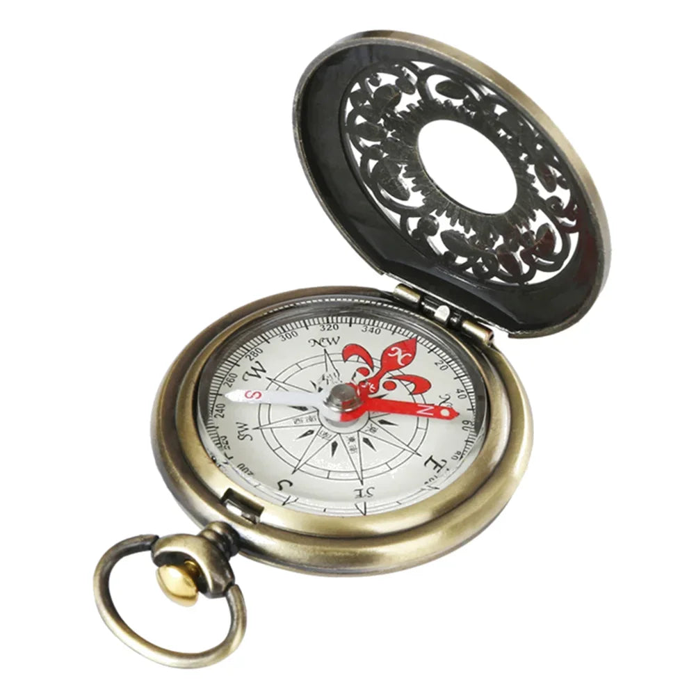 Vintage Bronze Pocket Compass ,Hiking Navigation Compass Kid Gift Tool Carabiner
