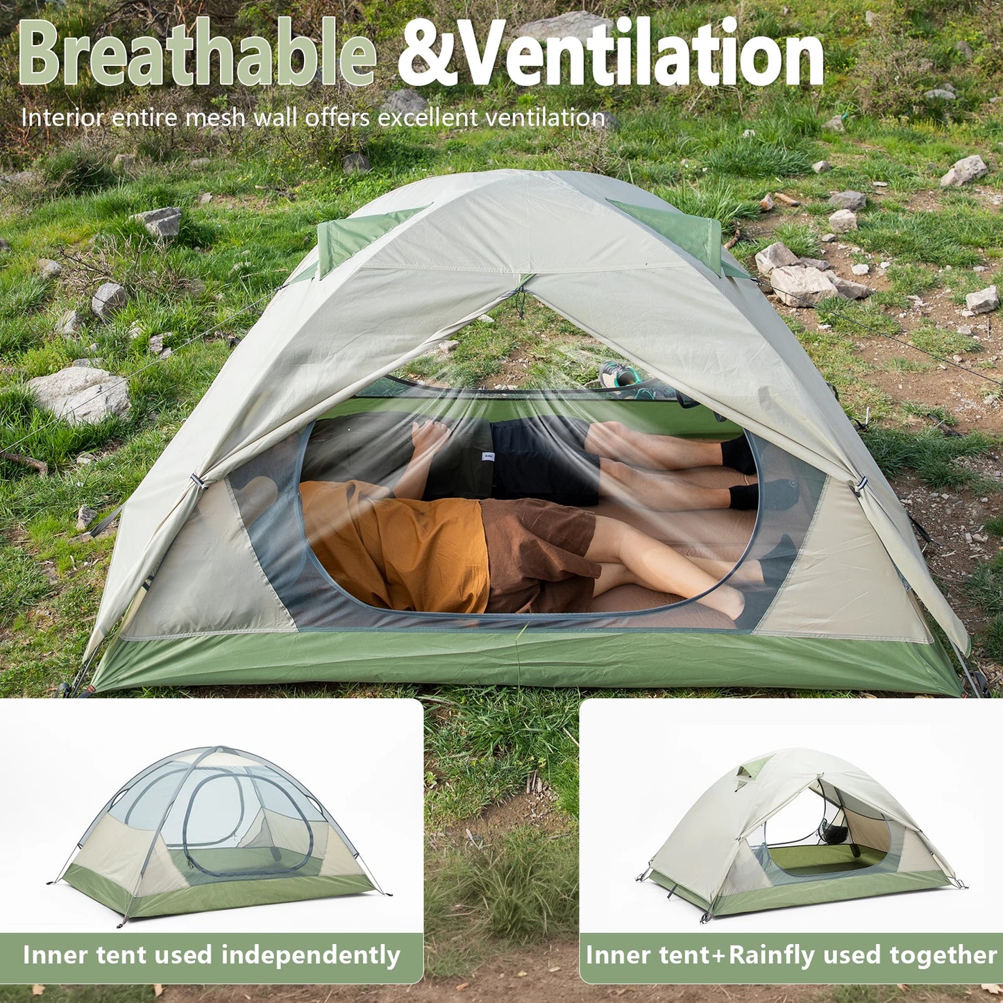Light Camping Tent 2 Person Double Layer Waterproof Portable Easy to Set up Tent for Hiking
