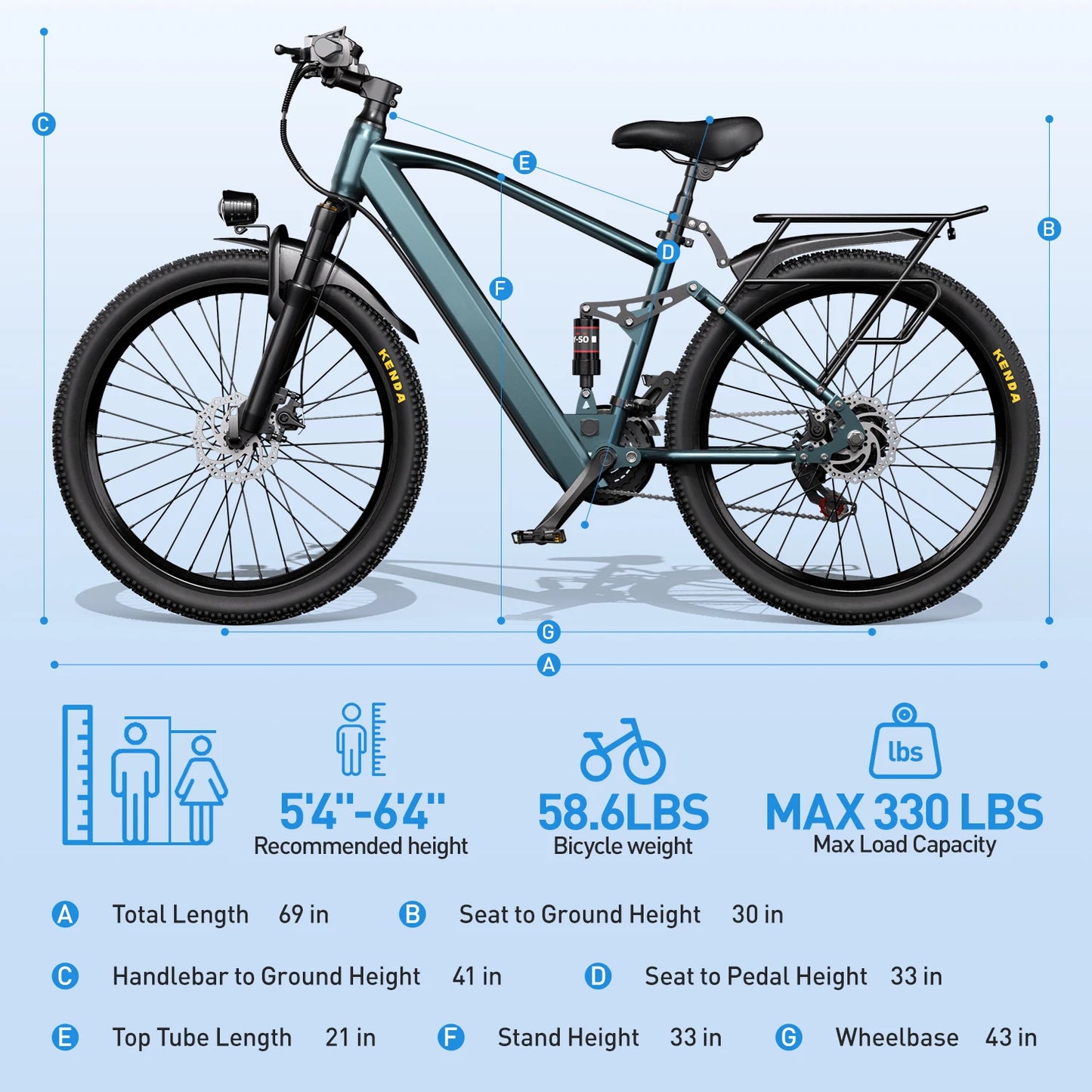 26" 24" E- Mountain Bike for Adults 36V 374Wh/468Wh Battery, 500W Motor, 21-Speed Gears , 30-Mile