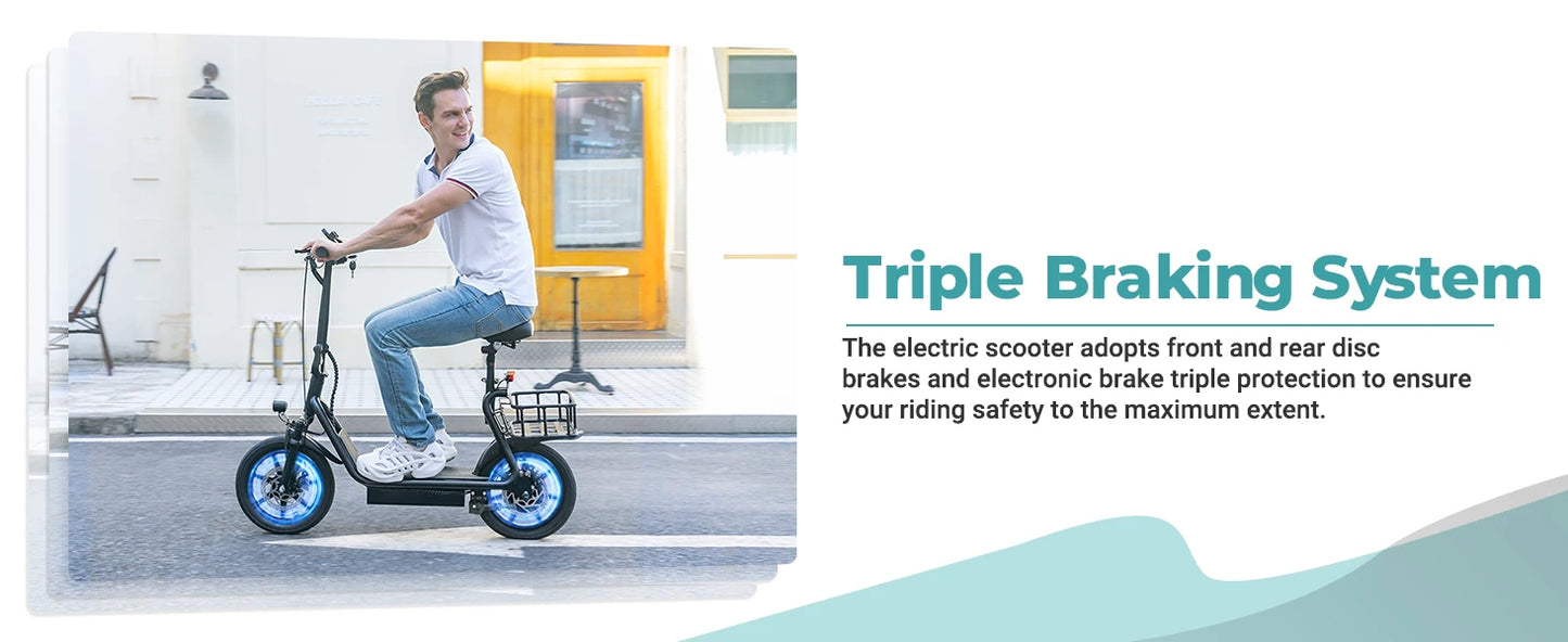 500W 14inch Electric Bicycle 10.4AH Battery 28M Max Range 22MPH Max Speed Shock Absorption Foldable