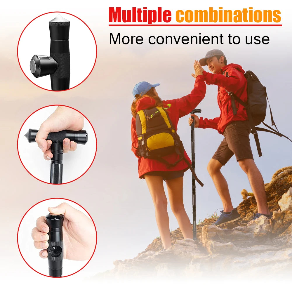 Multi Mountaineering Stick with Camouflage Backpack T-shaped Retractable Folding Stick Climbing Tool