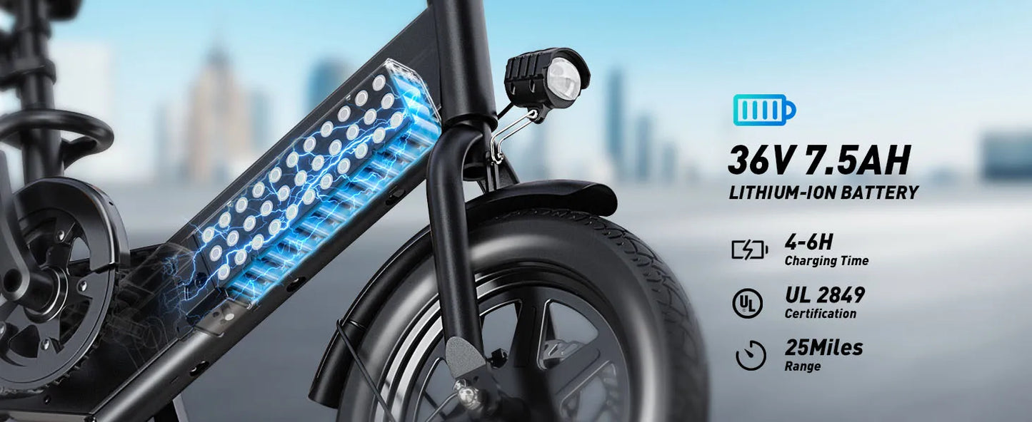 DYU C3-16 Electric Bicycle 500W Peak Motor 36V7.5AH Lithium Battery 16 Inch city E-bike