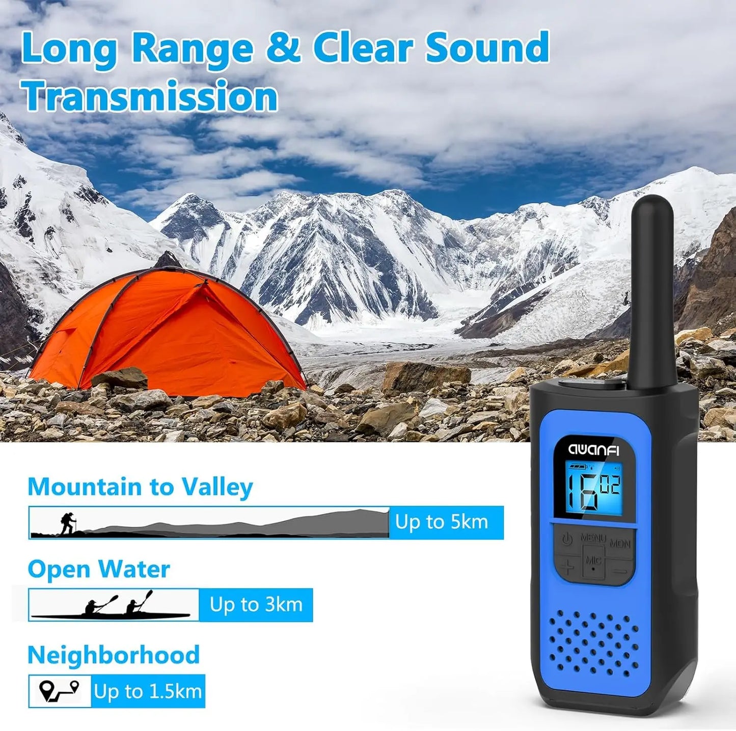 Walkie Talkies 3 Pack Rechargeable,1200mAh Li-ion Battery,Kids, Walky Talky,Camping