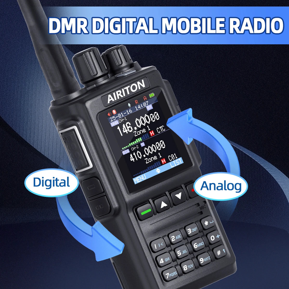 DM-168 Walkie Talkie AES256 Encryption DMR Digital/ Analog Dual Band FM, AT-D168UV USB-C charging