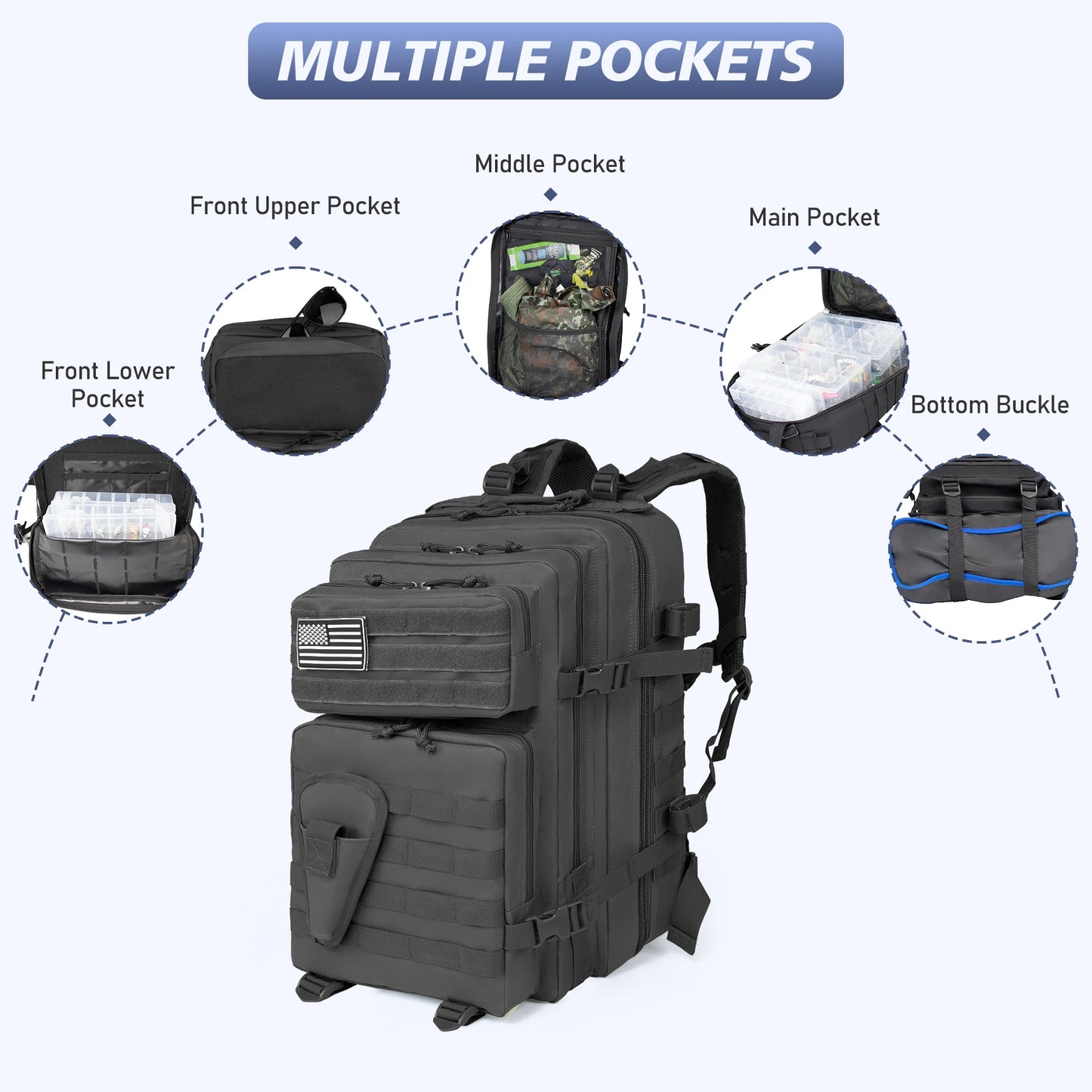 45L Fishing Hunting Bag Tactical Backpack Men's Travel Large Capacity Rucksacks Men Waterproof