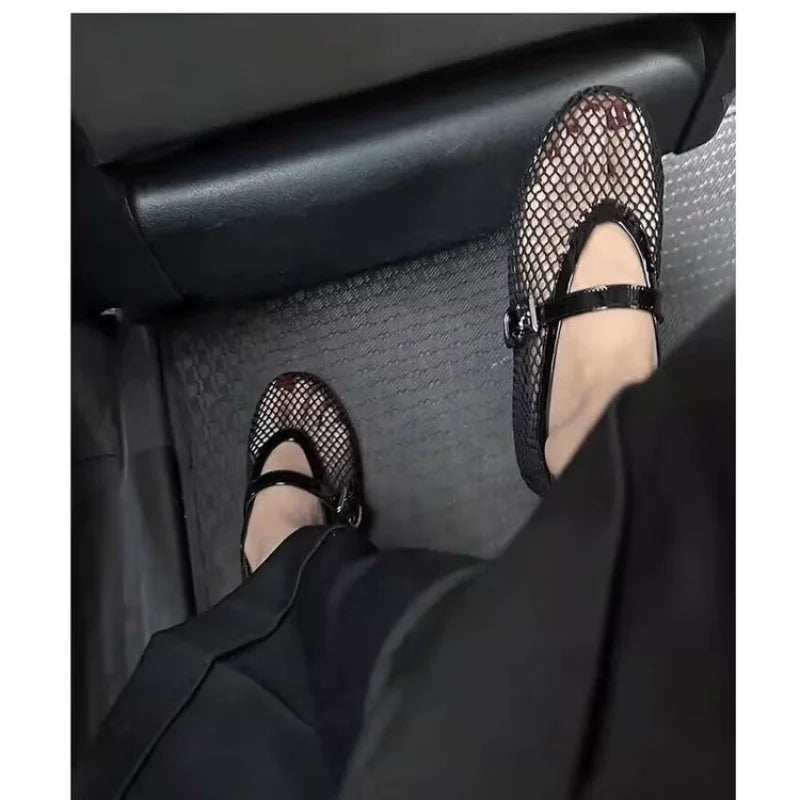Women New Fishing Mesh Sandals fashionable Flats Comfort shallow mouth Beach,Retro Female slipper