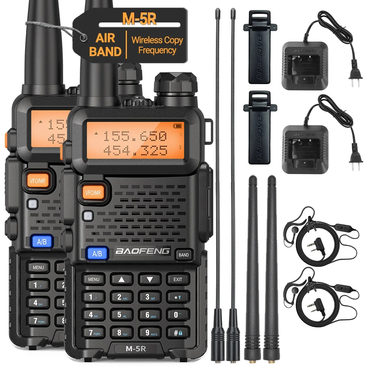 2PCS M-5R 8W Walkie Talkie Multi Band Type-C Wireless Copy Frequency AM Long Range UV-5R Two Way Ham