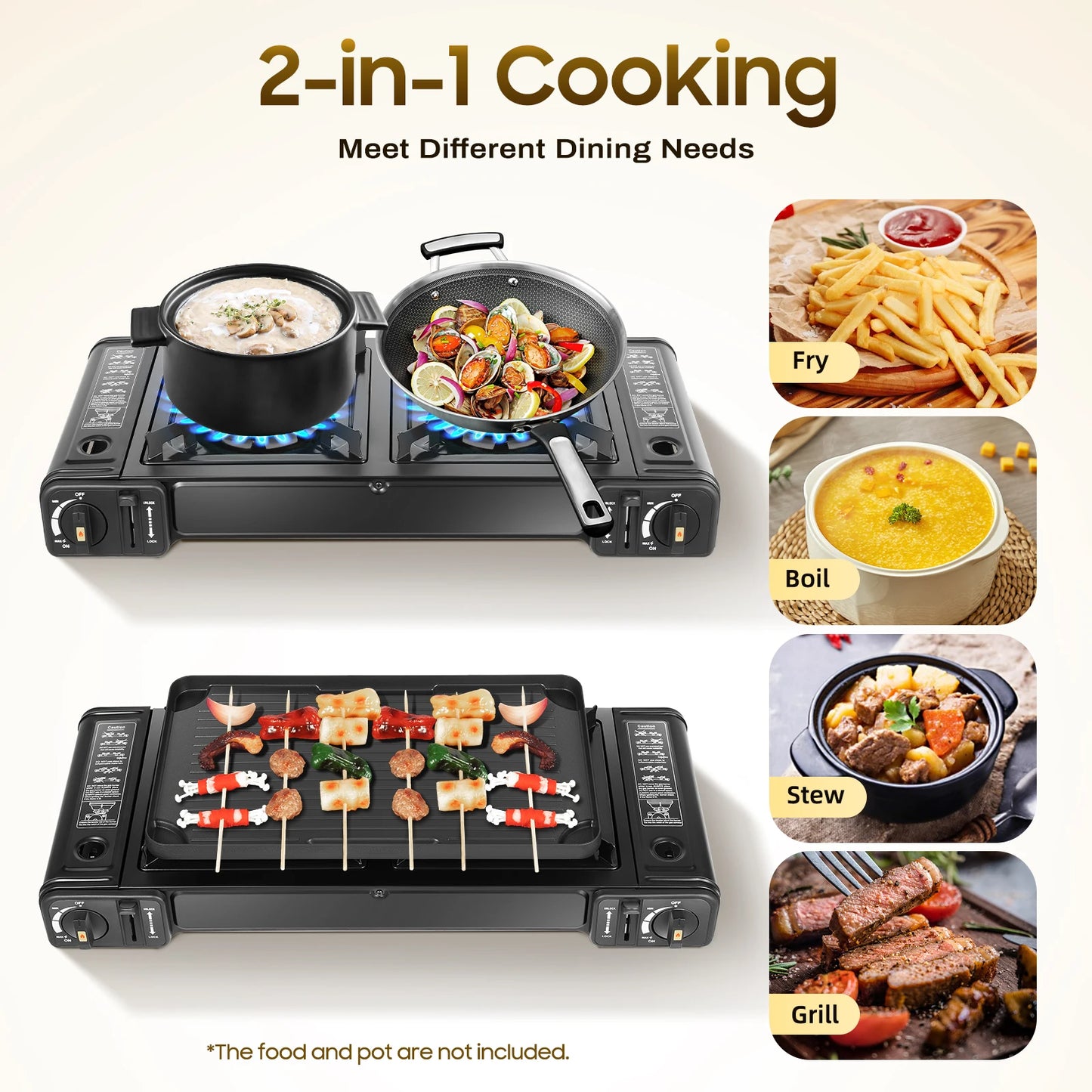 Camping Stove Dual Burner W/Grill Tray & Storage Case Portable Outdoor Cooking ,Picnic BBQ Hiking