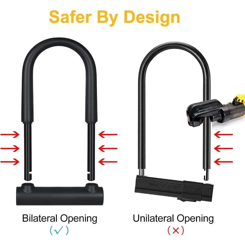 Large Bike U Lock Combination, 16mm, Anti-Theft, Black